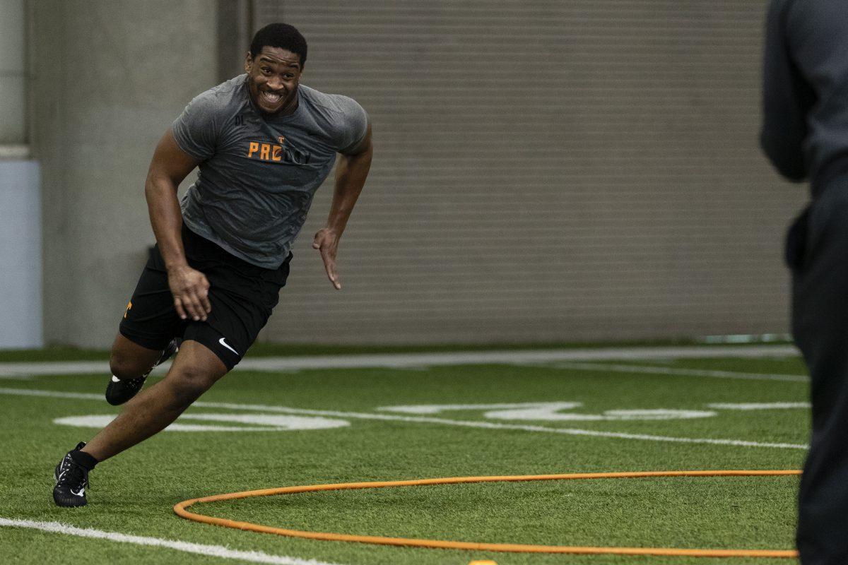 KNOXVILLE, TN - MARCH 14, 2019 - Defensive lineman Kyle Phillips #5 of the Tennessee Volunteers during Pro Day on the Robert E. White indoor field in the Anderson Training Center in Knoxville, TN. 