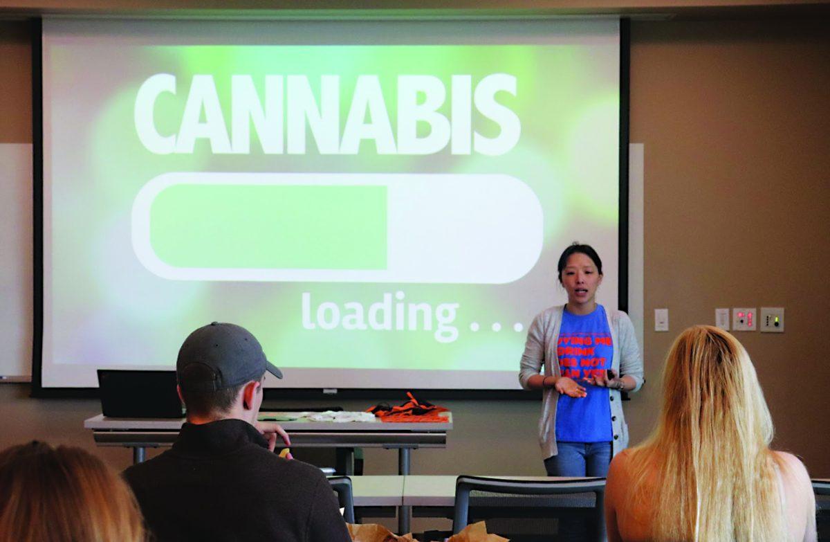 Rebecca Juarez, the wellness coordinator of alcohol and other drugs, presented on cannabis use on campus March 1, 2019.