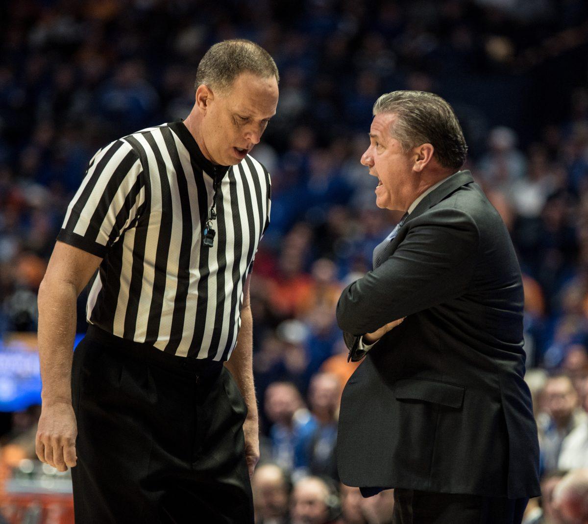 Head coach, John Calipari discusses a call during the the SEC Tournament game against the University of Kentucky at the Bridgestone Arena on Saturday March 16, 2019. 
