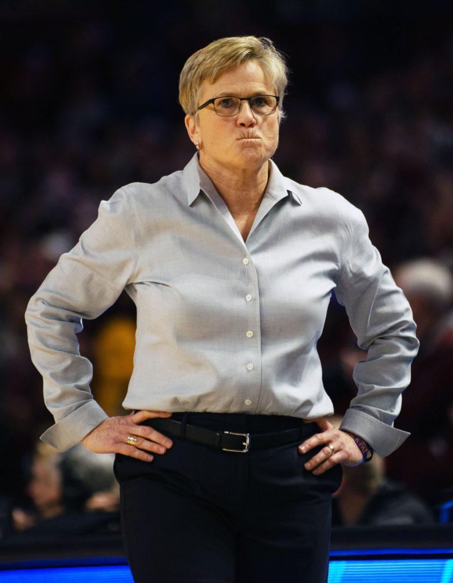 A disgruntled Holly Warlick, head coach of the Lady Vols basketball team, during the SEC Tournament against Mississippi State on Friday March 8, 2019 at Bon Secours Wellness Arena in Greenville, South Carolina. 