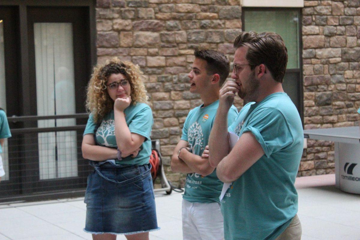Kenzie Bastian, Justin Cross and Chad Smith announce the results of the 2019 SGA elections on Wednesday April 17, 2019 at The Standard Courtyard. 