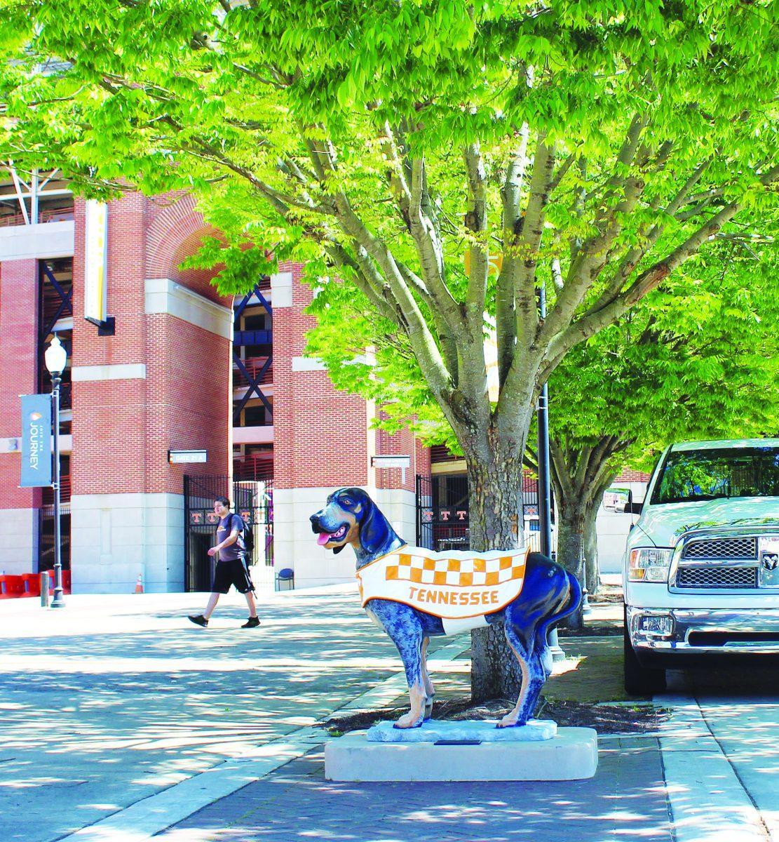 One of the Smokey statues in front of Neyland Stadium. The statues were dedicated to the beloved ten Smokeys on Friday April 13, 2019. 