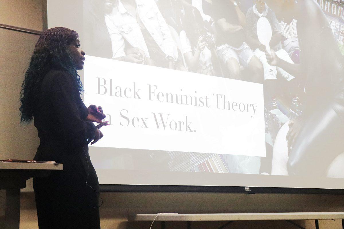 Chicago-based sex work advocate and premier African dominatrix, Mistress Velvet, talked to students about her experiences as a dominatrix and how she involves black feminist theory into her work.