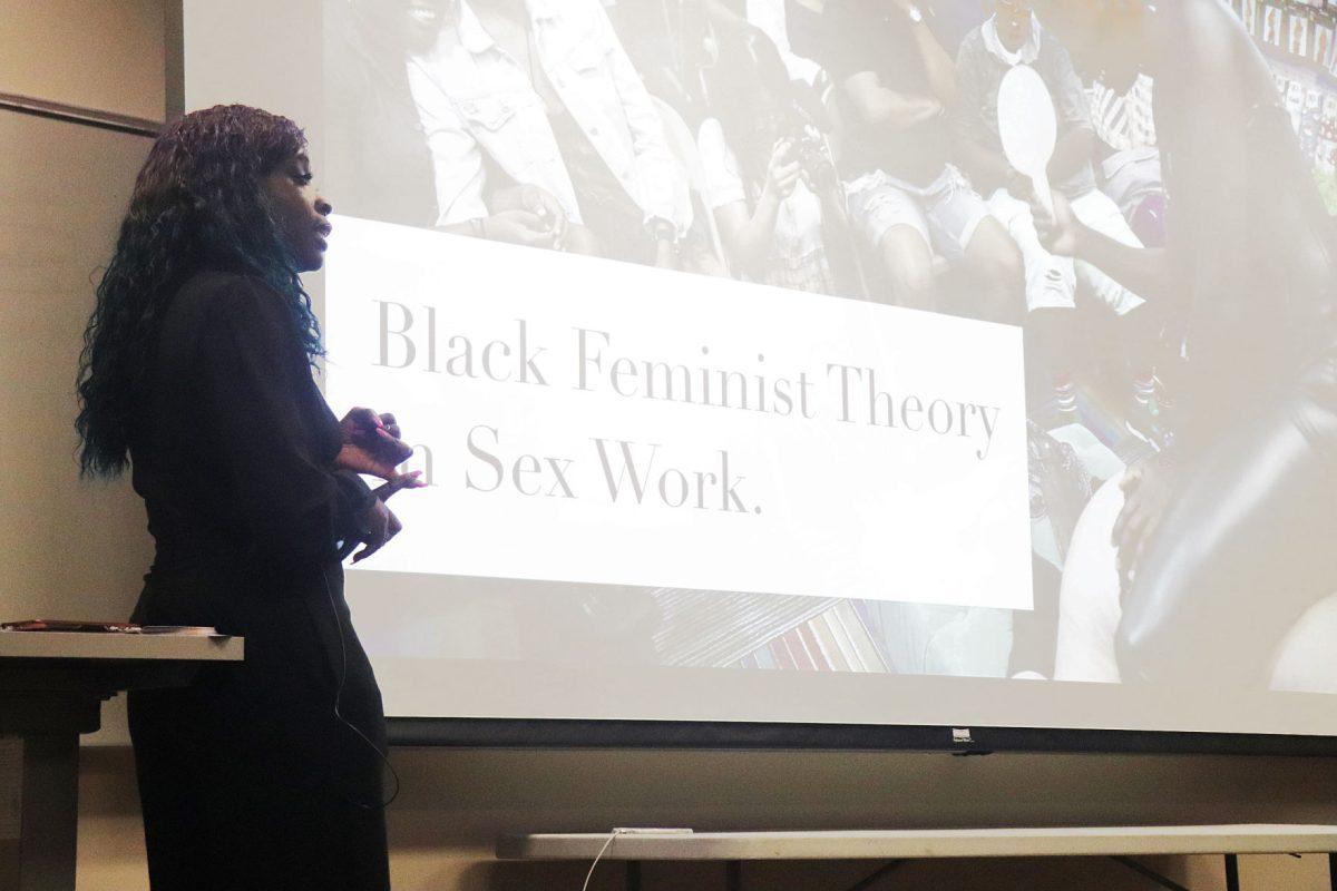Chicago-based sex work advocate and premier African dominatrix, Mistress Velvet, talked to students about her experiences as a dominatrix and how she involves black feminist theory into her work.