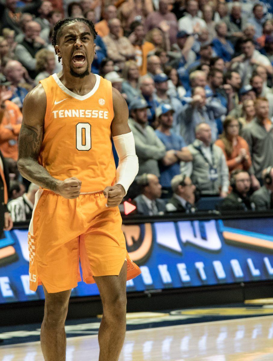 #0, Jordan Bone celebrates after a call during the the SEC Tournament game against the University of Kentucky at the Bridgestone Arena on Saturday March 16, 2019. 