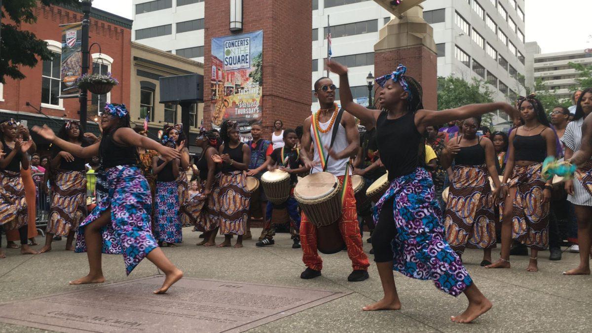 Two youth dancers from the Watoto troupe perform alongside Indigenous Vibes. 