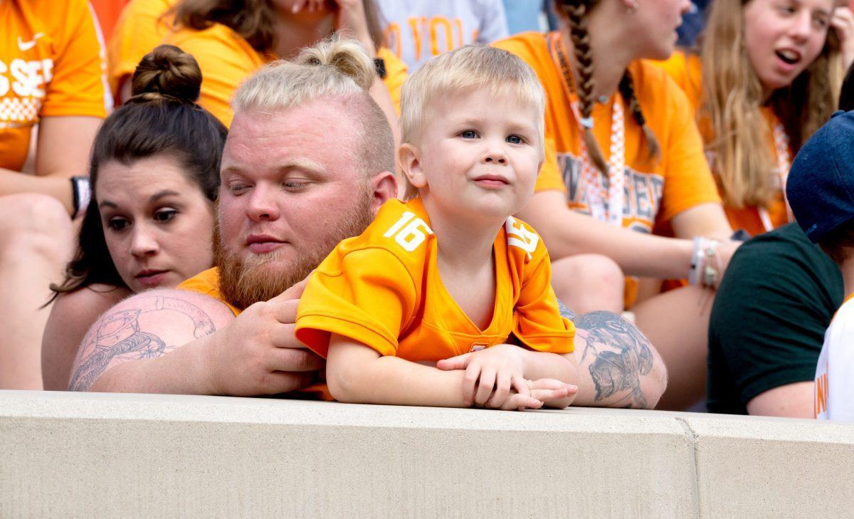 A young Vol during the Orange and White game on Saturday April 13, 2019 at Neyland Stadium.