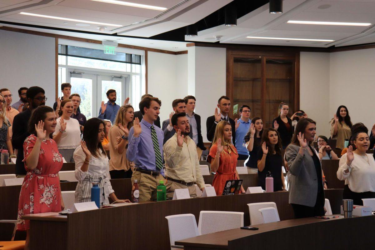 New and returning members of the Student Government Association Senate are sworn into their positions that they will serve for the 2019-2020 school year during the first SGA Senate meeting on August 27, 2019. 
