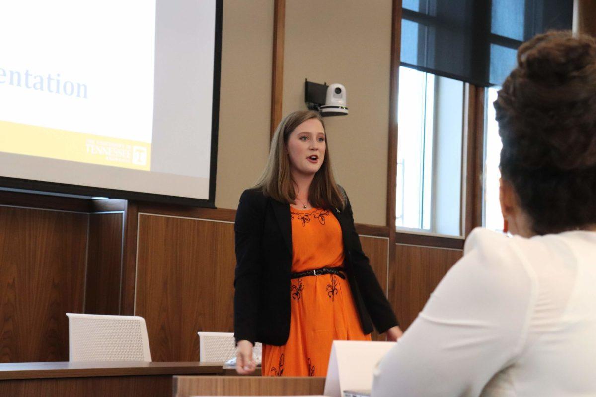 Student Body President Natalie Campbell greets new and returning members of the Student Government Association as they set the expectations of what the 2019-2020 school year will bring during the first SGA Senate meeting on August 27, 2019.
