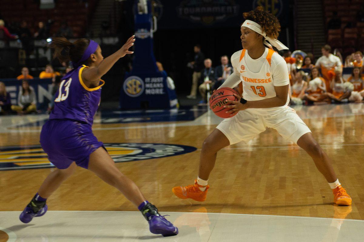  Jazmine Massengill, #13, during game against LSU on March 07, 2019. 