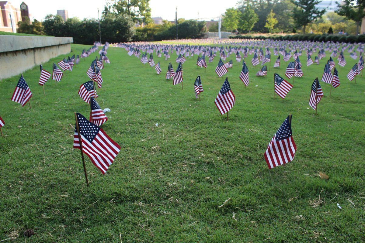 Eighteen years ago, 2,977 lives were lost during the September 11 terrorist attacks. On Tuesday, September 10, 2019 the Young Americans for Freedom chapter at UT placed the same number of flags in a memorial.
