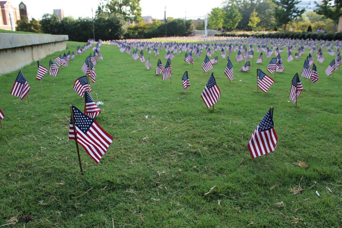 Eighteen years ago, 2,977 lives were lost during the September 11 terrorist attacks. On Tuesday, September 10, 2019 the Young Americans for Freedom chapter at UT placed the same number of flags in a memorial.