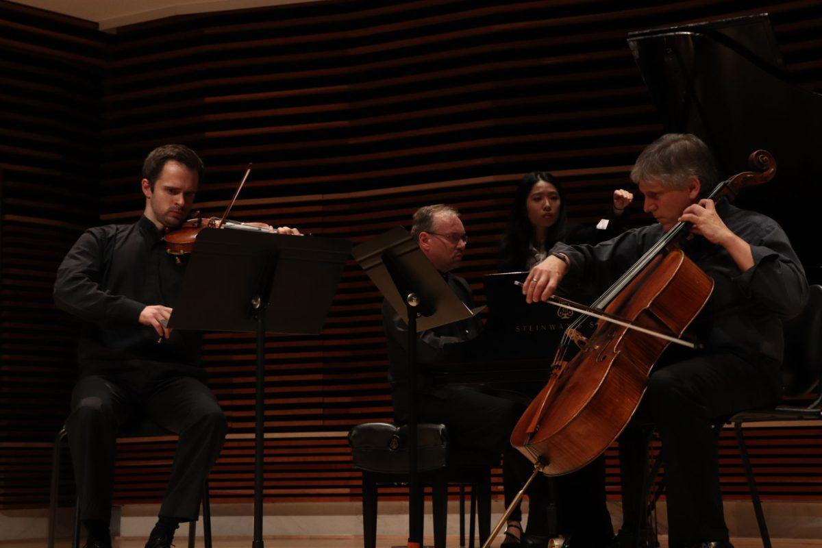 Kevin Class, Geoffrey Herd and his assistant, and Wesley Baldwin (left to right) take center stage for the Faculty Recital on Friday, September 20, 2019.
 