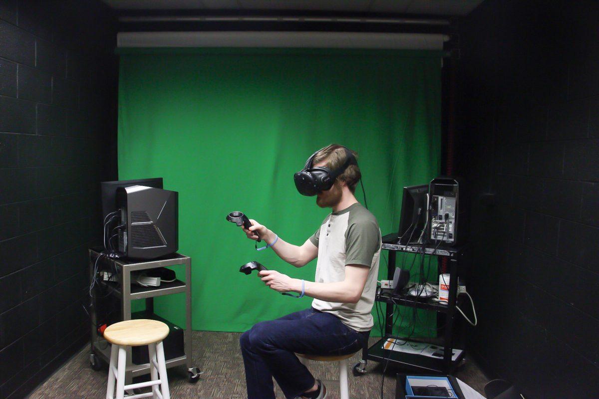 Brett Brownlee from Game Design the Game Design Team demonstrates how some of their gaming technology works. 