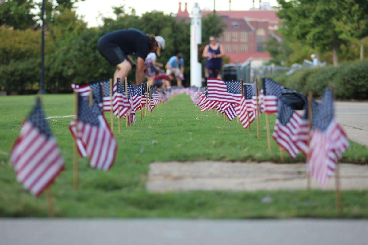 The Young Americans for Freedom chapter at UT place 2,977 flags in the lawn of HSS on the eve of 9/11 to honor the lives lost during the September 11 attacks.