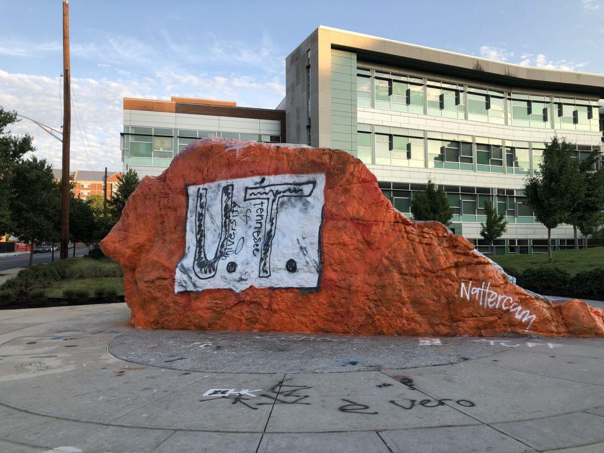 Junior Natalie Campbell painted the Rock Monday to reflect the design of a Florida student who made his own shirt for College Colors Day. 