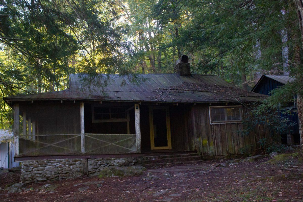 A cabin falling down with disrepair in Elkmont. Some call Elkmont the ghost town of the Smokies.