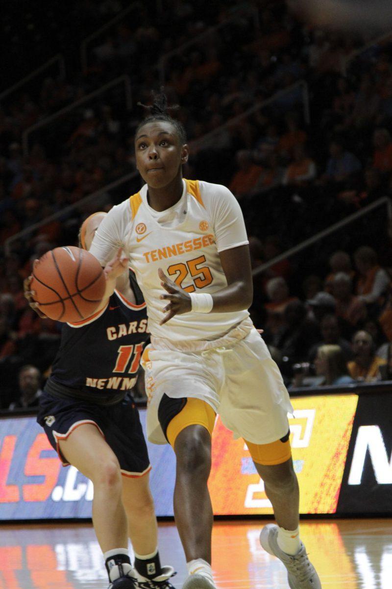 Jordan Horston, #25, dribbles the ball down the court in the game against Carson-Newman at Thompson-Boiling Arena on Tuesday, October 29, 2019.
 