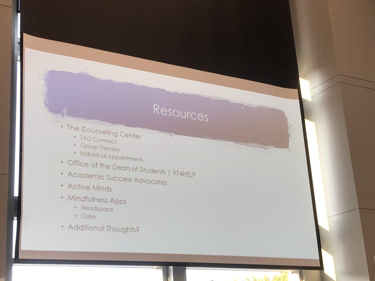 Dean of Students Shea Kidd Houze and Dr. Joe Miles shared mental health resources with attendees.