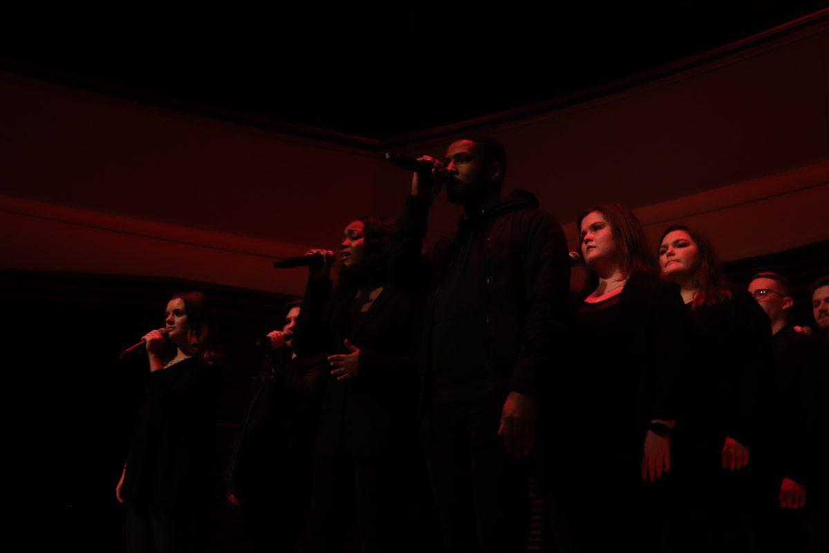 Radiating her vocal talent, Takaylan Johnson(middle) takes the reins of the UT Singers at their homecoming concert on Friday, November 1, 2019.