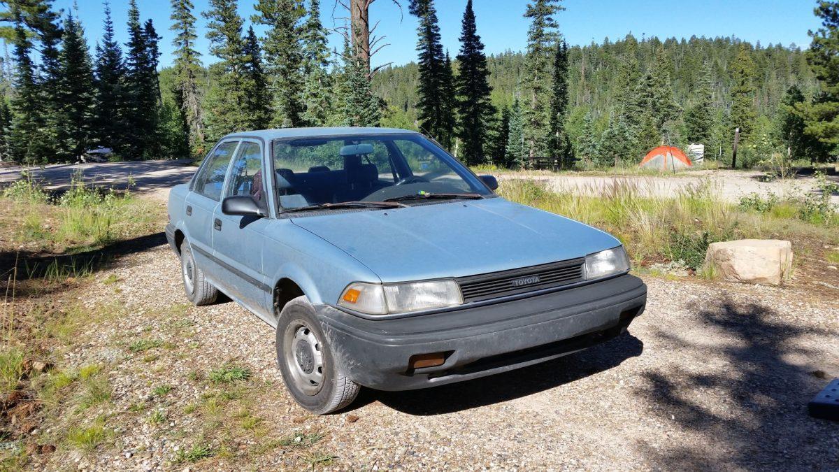 The mighty 1988 Toyota Corolla, seen at the North Rim Grand Canyon campground in 2015.