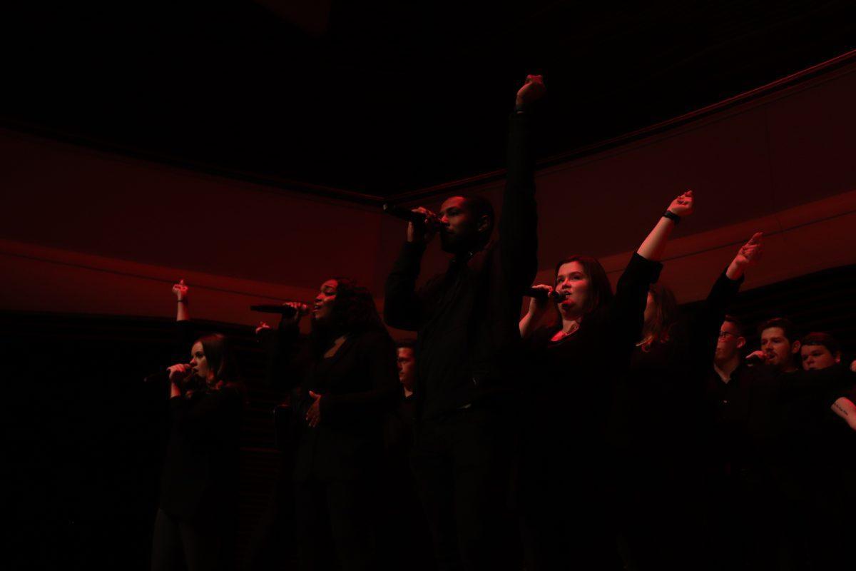 Radiating her vocal talent, Takaylan Johnson(middle) takes the reins of the UT Singers at their homecoming concert on Friday, November 1, 2019.
