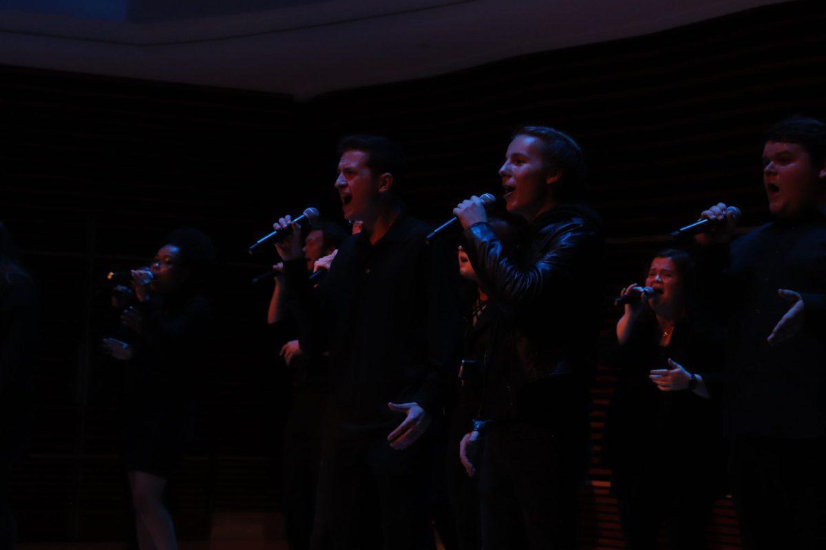 Jack Rosamond(left) is accompanied by Lee Pinkston(right) during the Singers' performance of "Alone" by Billy Steinberg during the Homecoming Concert on Friday, November 1, 2019.