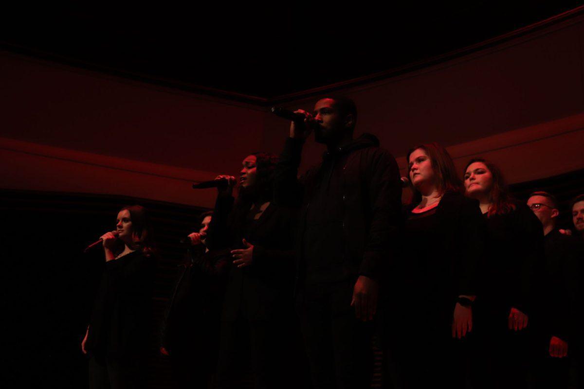 Radiating her vocal talent, Takaylan Johnson(middle) takes the reins of the UT Singers at their homecoming concert on Friday, November 1, 2019.