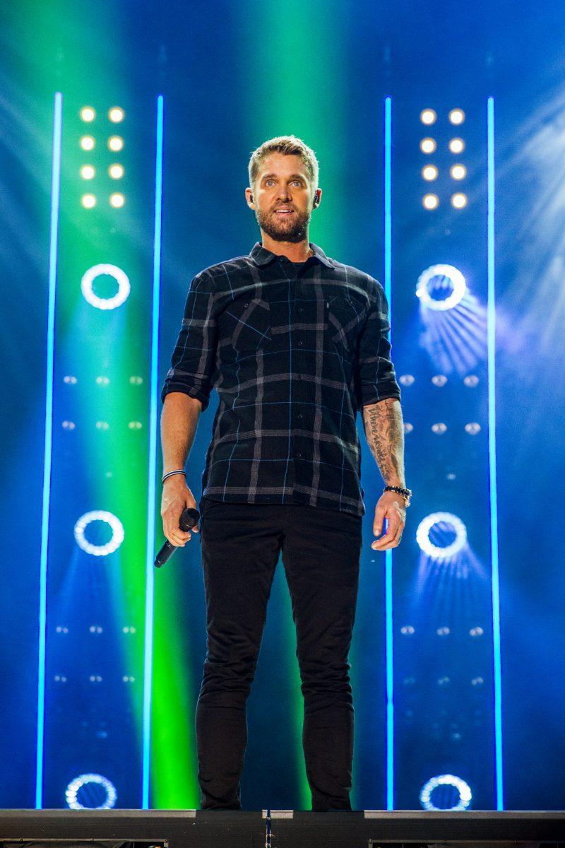 Brett Young performs at Nissan Stadium during night three of CMA Fest in Nashville on Saturday, June 8, 2019. 