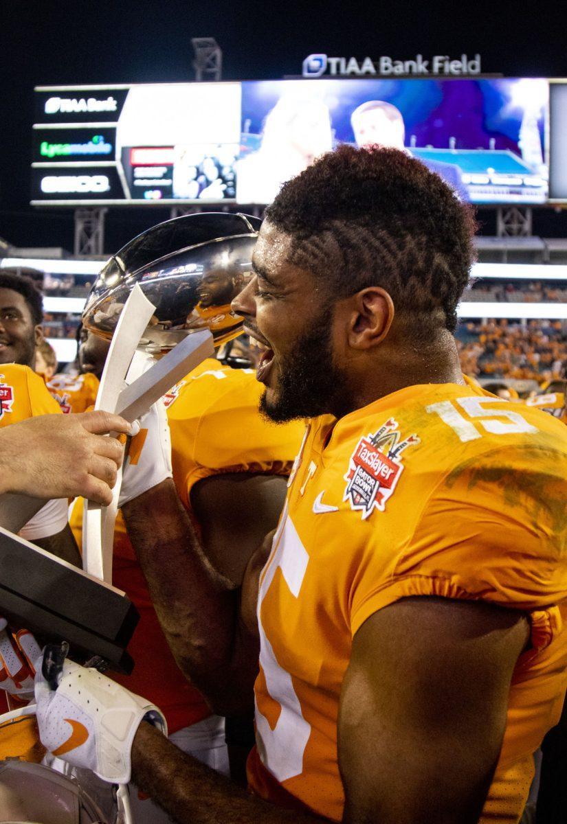#15 Jauan Jennings after the victory at the 2020 Tax Slayer Bowl game.