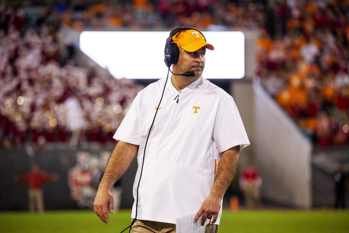 Head coach Jeremy Pruitt for the Tennessee volunteers facing Indiana in the 2020 Tax Slayer Bowl.