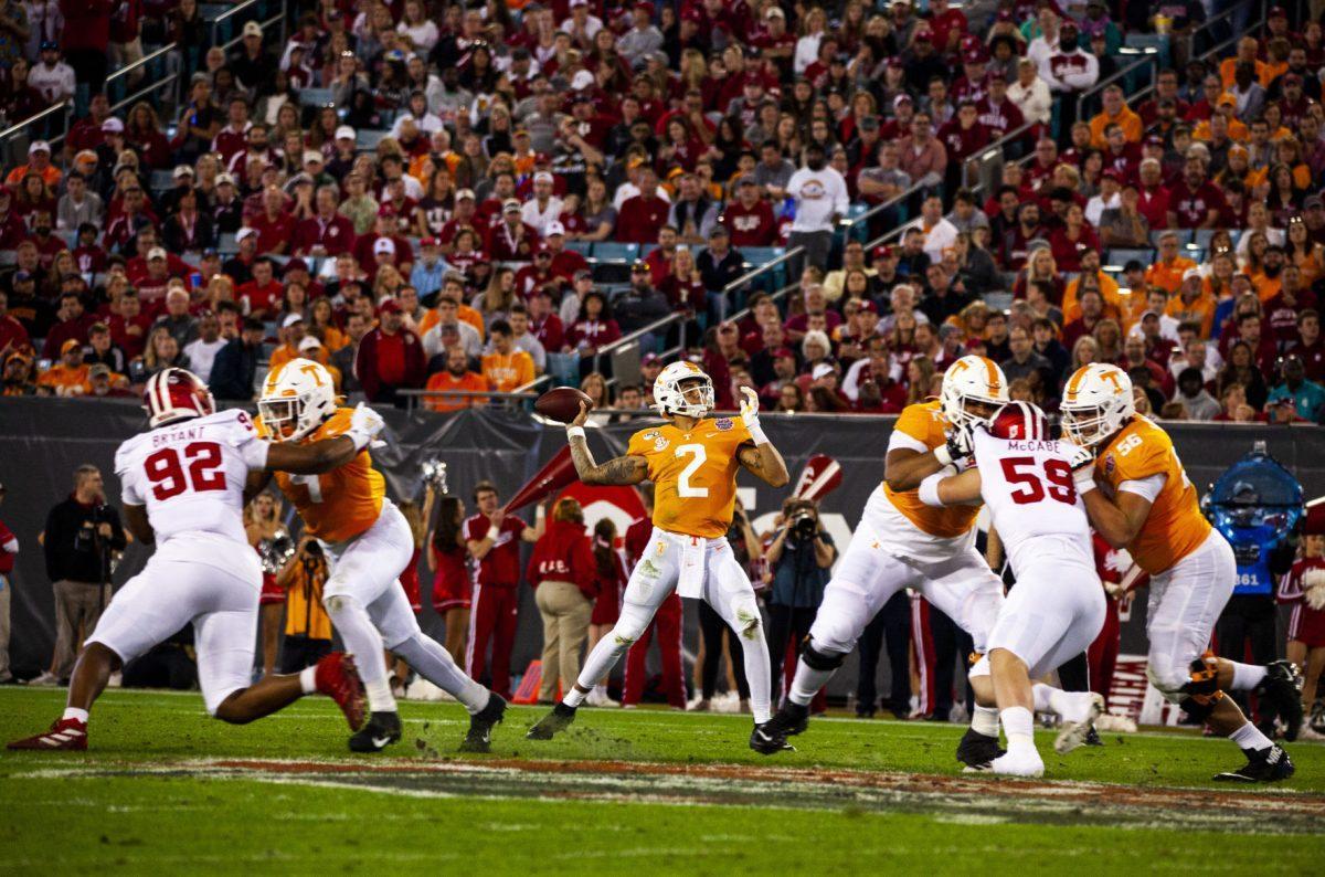 #2 Jarett Guarantano for the Tennessee volunteers facing Indiana in the 2020 Tax Slayer Bowl.