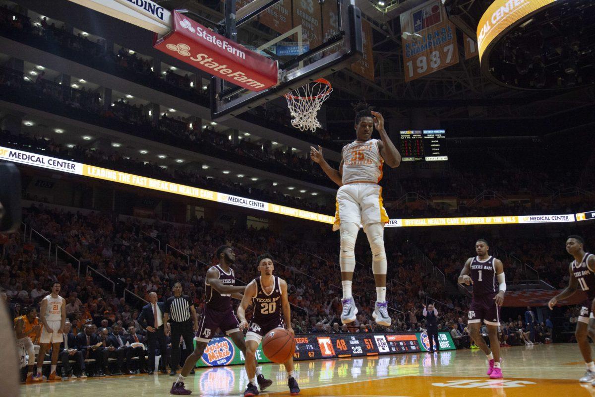 Yves Pons, #35, after dunking on Texas A&amp;M during the game on Tuesday, January 28, 2020 at Thompson-Boling Arena.