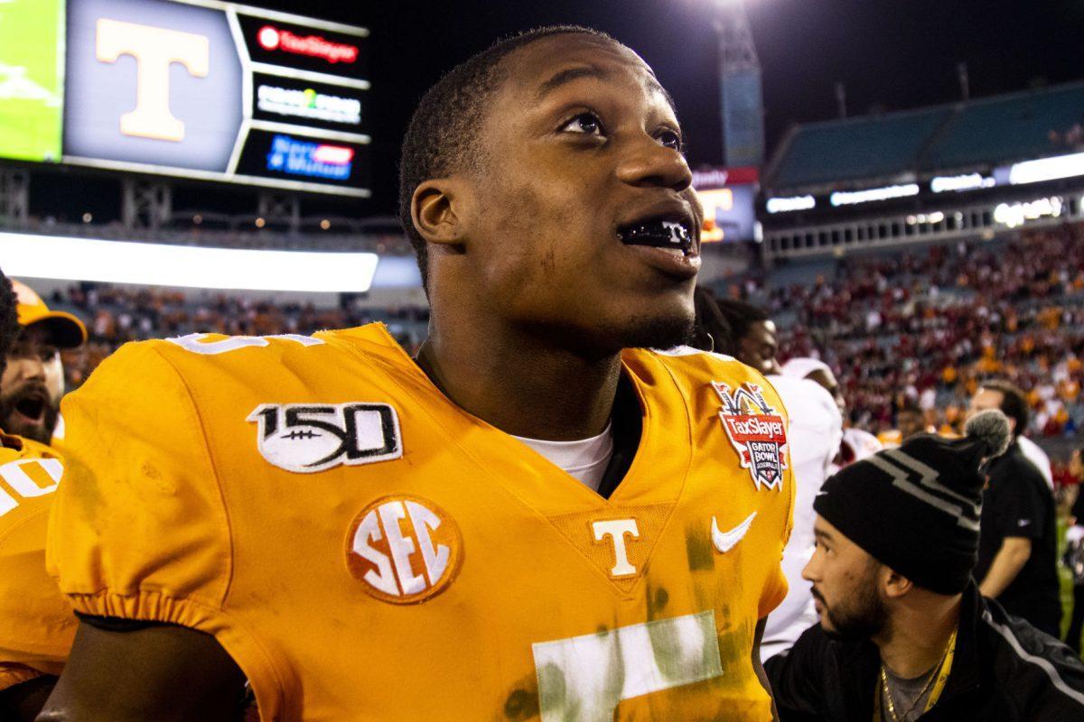 #5 Joshua Palmer after the victory at the 2020 Tax Slayer Bowl game.