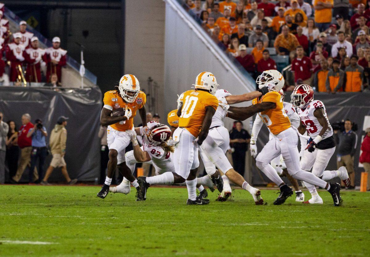 #1 Marquez Callaway for the Tennessee volunteers facing Indiana in the 2020 Tax Slayer Bowl.