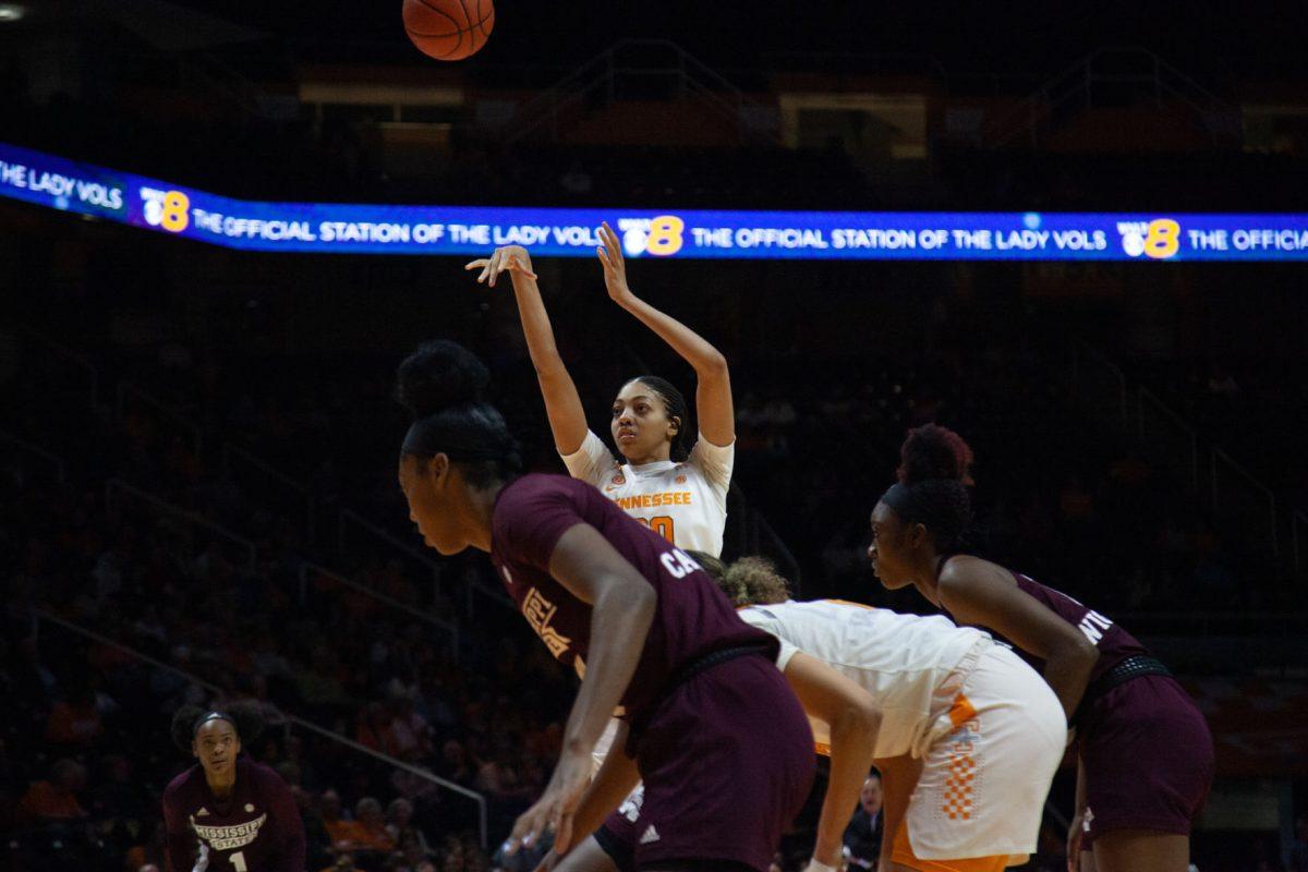Tamari Key, #20, shoots a free-throw during the game against Mississippi State on Thursday, February 6, 2020 at Thompson-Boling Arena.