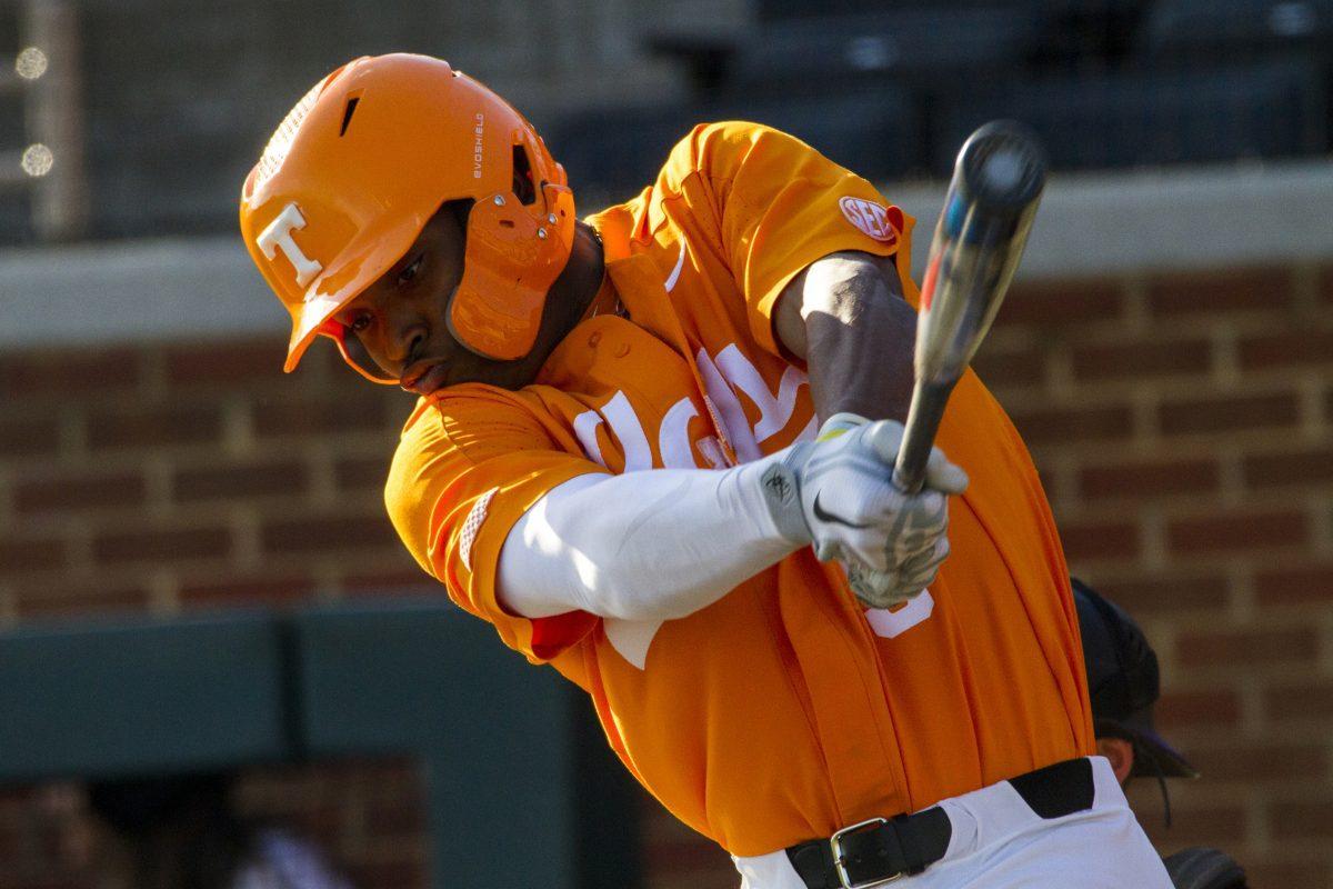#5 Zach Daniels after batting the ball during the game against the Lipscomb Bisons on Tuesday April 9, 2019.