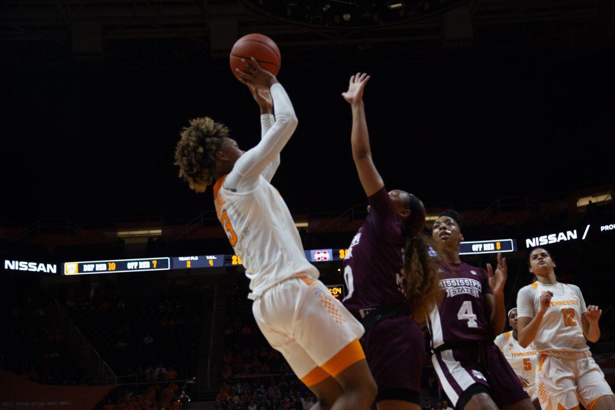 Jazmine Massengill, #13, shoots the ball during the game against Mississippi State on Thursday, February 6, 2020 at Thompson-Boling Arena.