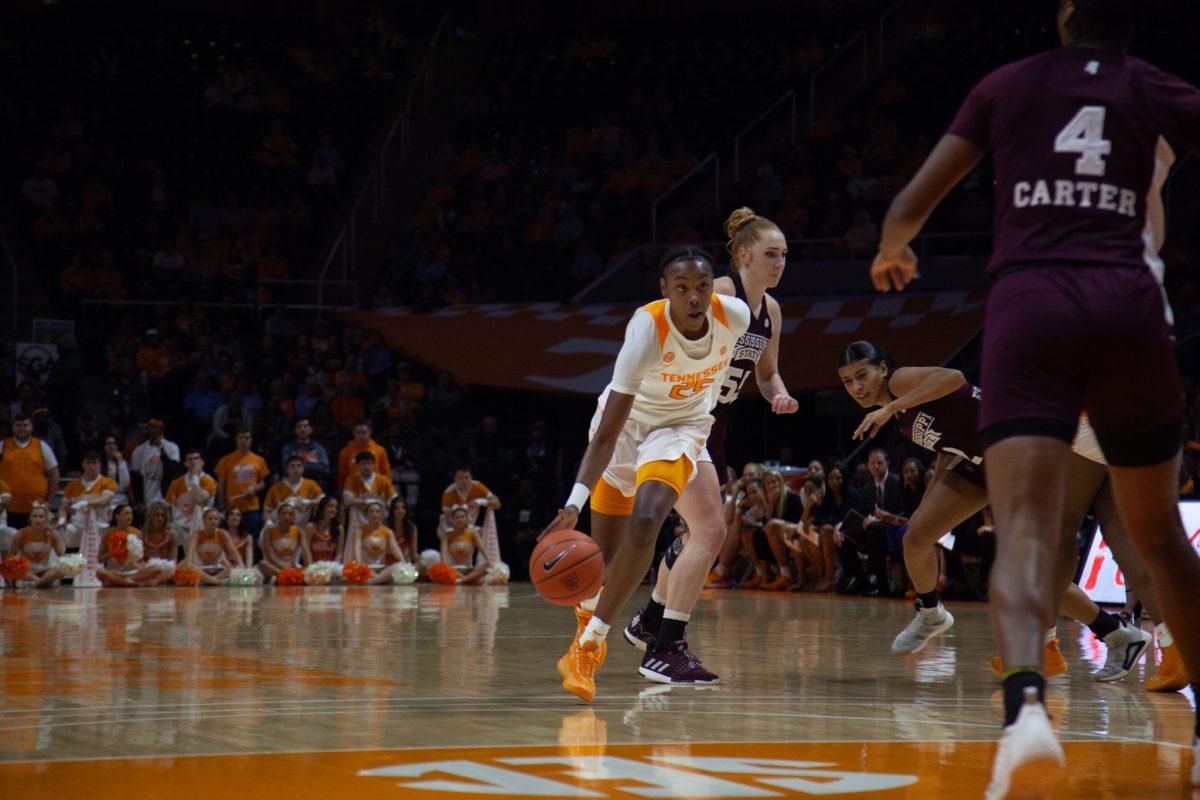 Jordan Horston, #25, takes the ball down the court during the game against Mississippi State on Thursday, February 6, 2020 at Thompson-Boling Arena.