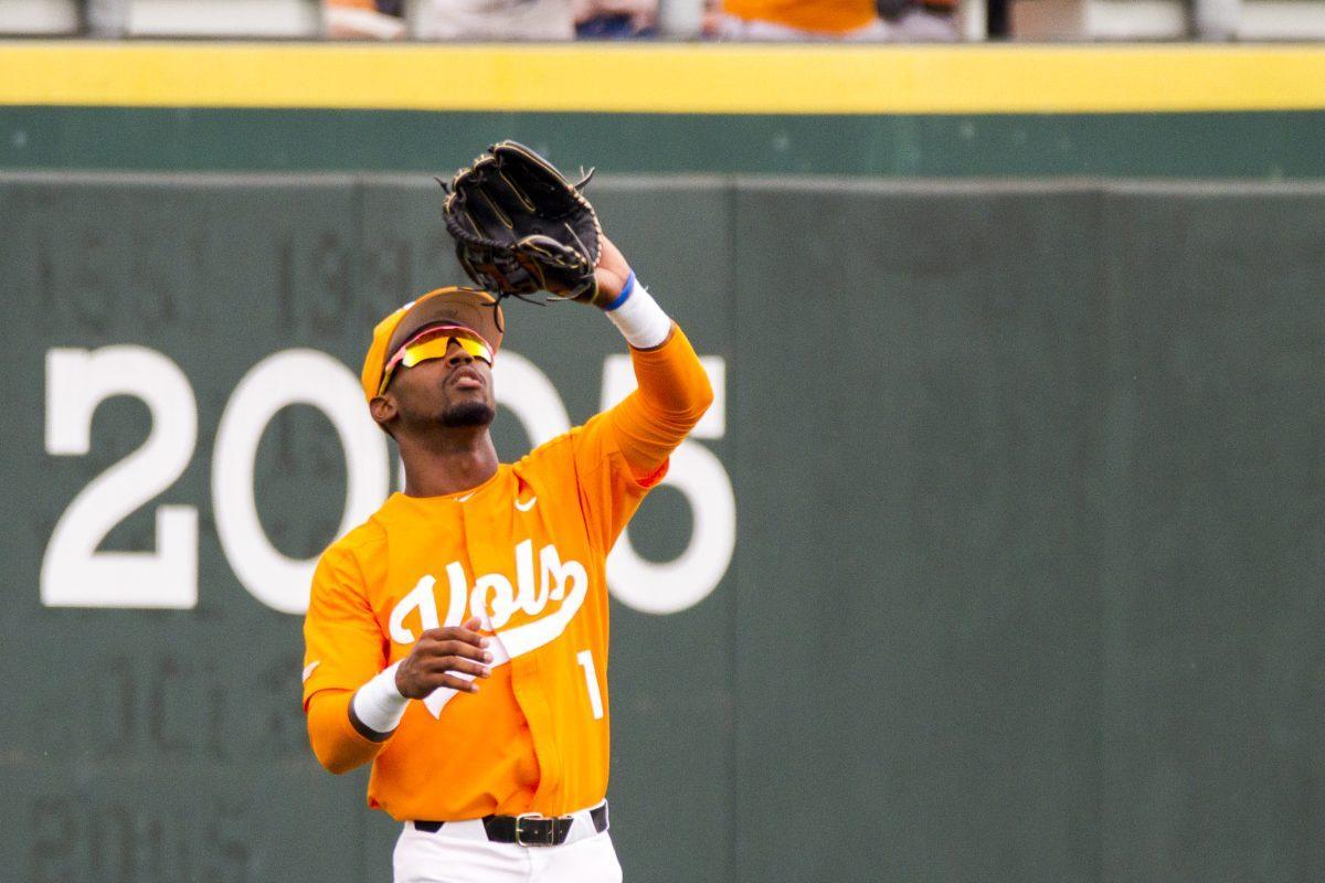 #1 Alerick Soularie catches a ball during a game against Missouri on Saturday, May 4. 
