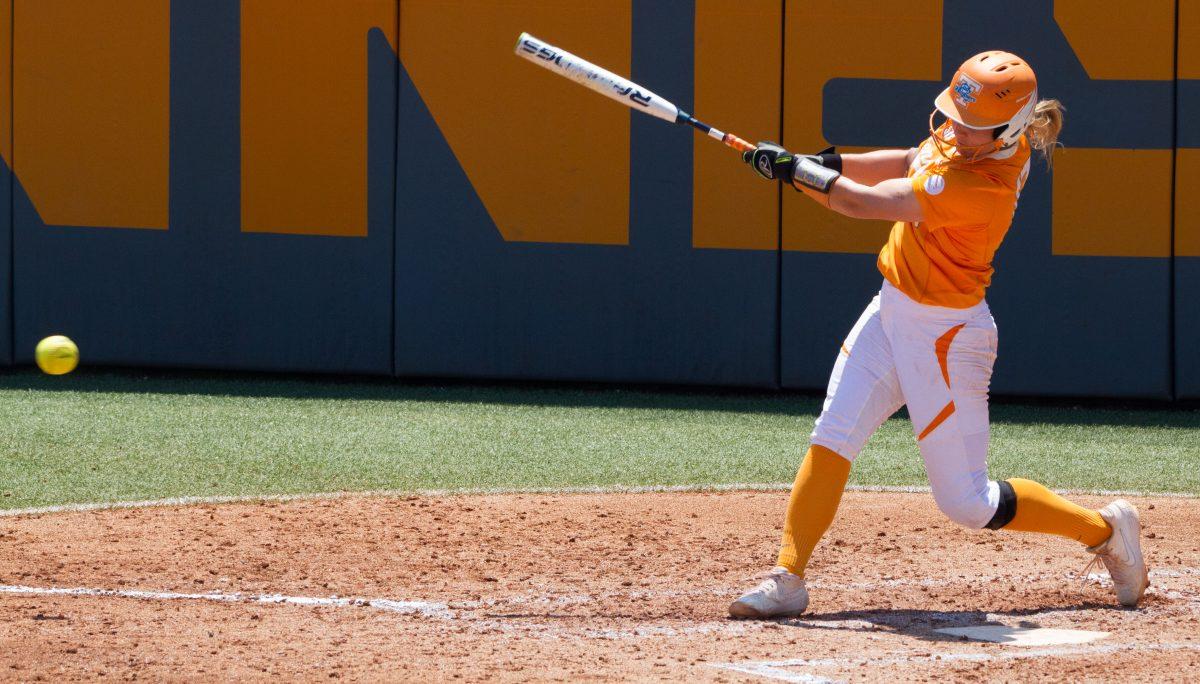 #17, Chelsea Seggern hits the ball during the NCAA Regionals game against Ohio State University on May 18, 2019.