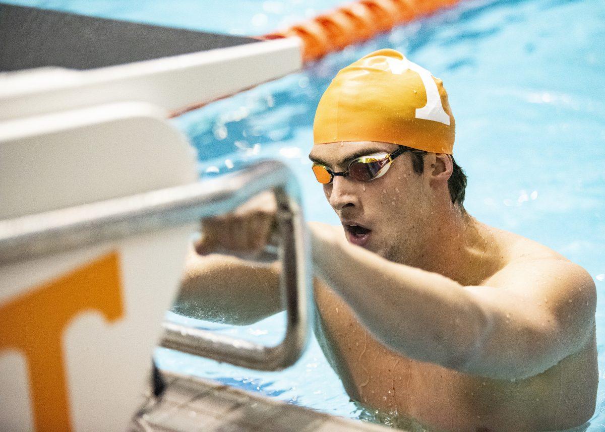 Tennessee's Parker Kaye after the men's 200 meter breaststroke race during the Tennessee swimming and diving invitational on Sunday, November 24, 2019 at the Allan Jones Intercollegiate Aquatic Center.