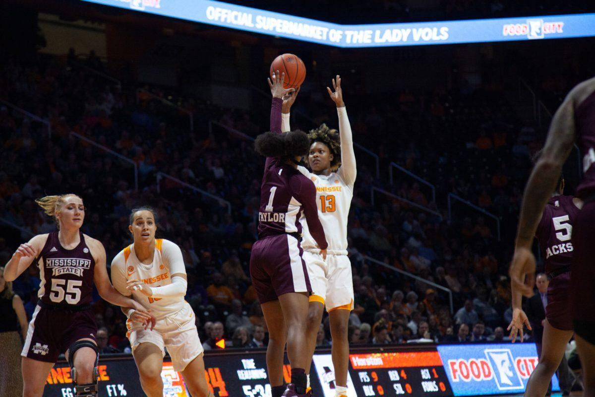 Jazmine Massengill, #13, shoots the ball during the game against Mississippi State on Thursday, February 6, 2020 at Thompson-Boling Arena.