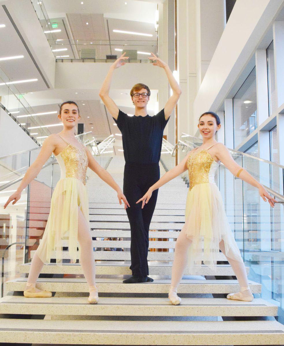 Members of VOLS En Pointe (left to right) Elizabeth Cousins, Thomas Peplow and Carolyn Wheeler take time before their class on Tuesday, March 10, 2020 to pose for a photoshoot for the Daily Beacon.