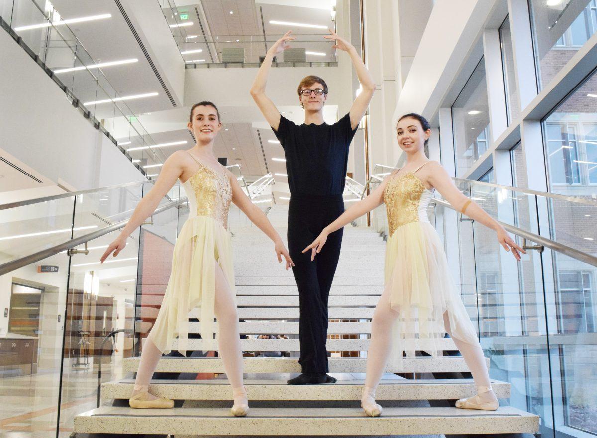 Members of VOLS En Pointe (left to right) Elizabeth Cousins, Thomas Peplow and Carolyn Wheeler take time before their class on Tuesday, March 10, 2020 to pose for a photoshoot for the Daily Beacon.