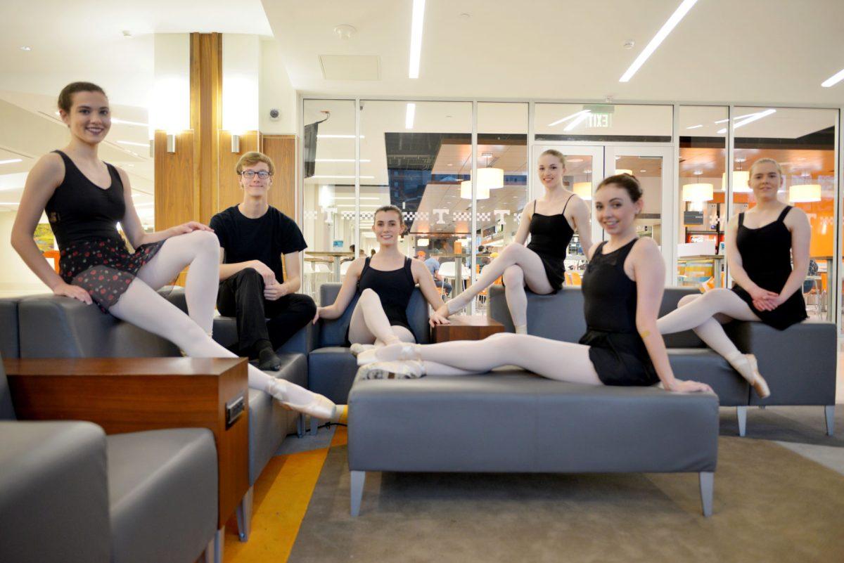 VOLS En Pointe encourages anyone who would like the opportunity to dance or participate in the group to come to a class and try it out. 
Members of VOLS En Pointe (left to right): Carinne Cheney, Thomas Peplow, Elizabeth Cousins, Jess Simmons, Carolyn Wheeler and Rachel Harris.