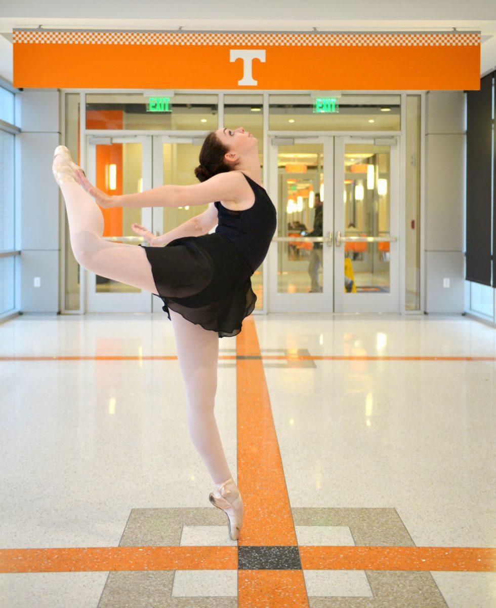 VOLS En Pointe member Carolyn Wheeler, junior in political science, poses in the Student Union on Tuesday, March 10, 2020.
