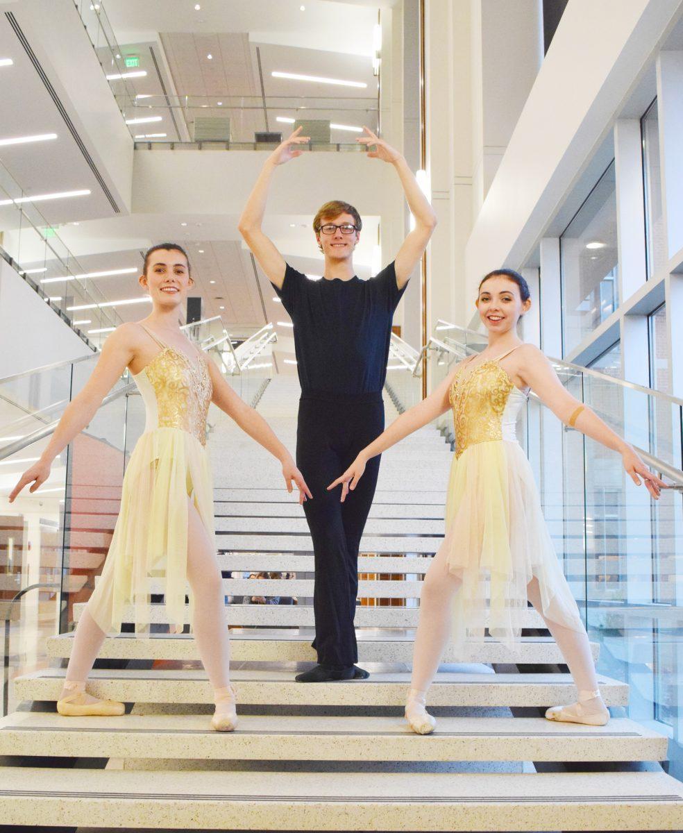 Members of VOLS En Pointe (left to right) Elizabeth Cousins, Thomas Peplow and Carolyn Wheeler take time before their class on Tuesday, March 10, 2020 to pose for a photoshoot for the Daily Beacon.