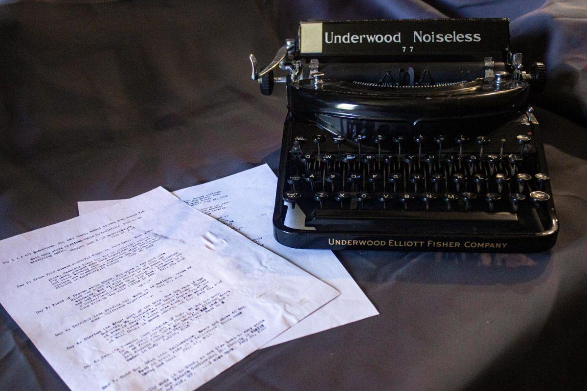 The well-traveled 1937 Underwood portable typewriter and the two pages of notes taken on it during a 2015 trip through the western states of the continental U.S.
