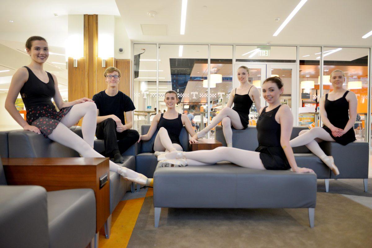 VOLS En Pointe encourages anyone who would like the opportunity to dance or participate in the group to come to a class and try it out. Members of VOLS En Pointe (left to right): Carinne Cheney, Thomas Peplow, Elizabeth Cousins, Jess Simmons, Carolyn Wheeler and Rachel Harris.